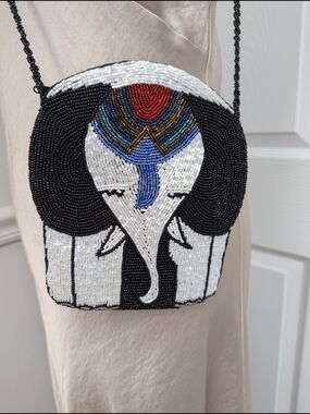 Beaded Elephant Crossbody Bag - Black, White, Multicolor